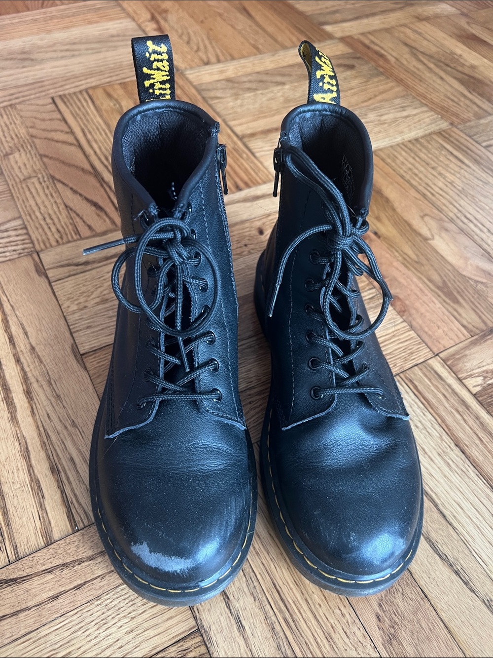 Dr. Martens Kids' Black Leather Lace-Up Zip Boots